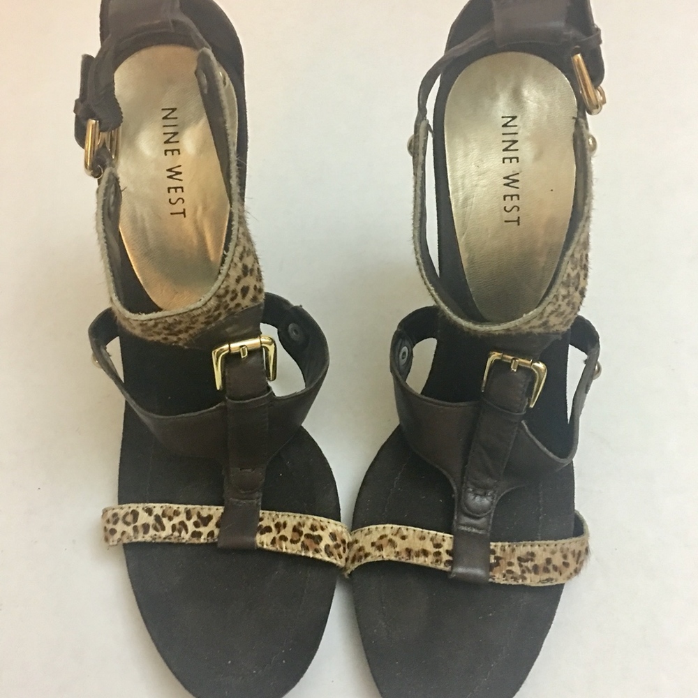 NINE WEST SHPRESAO LEATHER CALF SKIN LEOPARD HEELS